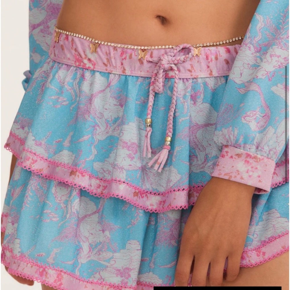 LoveShackFancy Blue and Pink Skirt